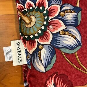 2 Waverly Red and Blue Accent curtain valance with Bold Floral Design 72”x16”